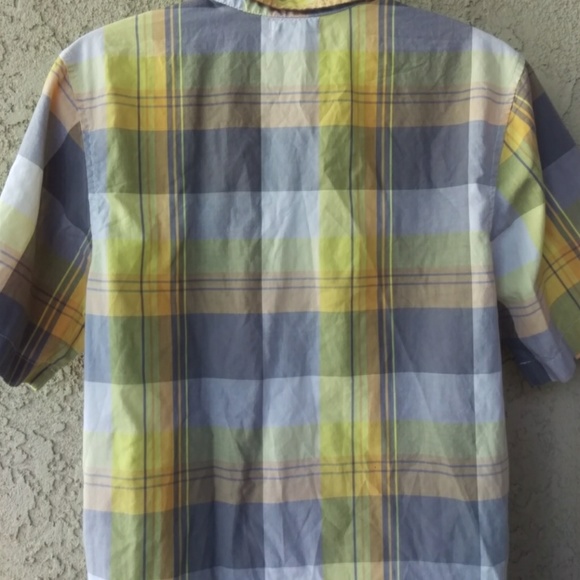 Old navy boy's yellow&gray plaid button up shirt - Picture 7 of 8